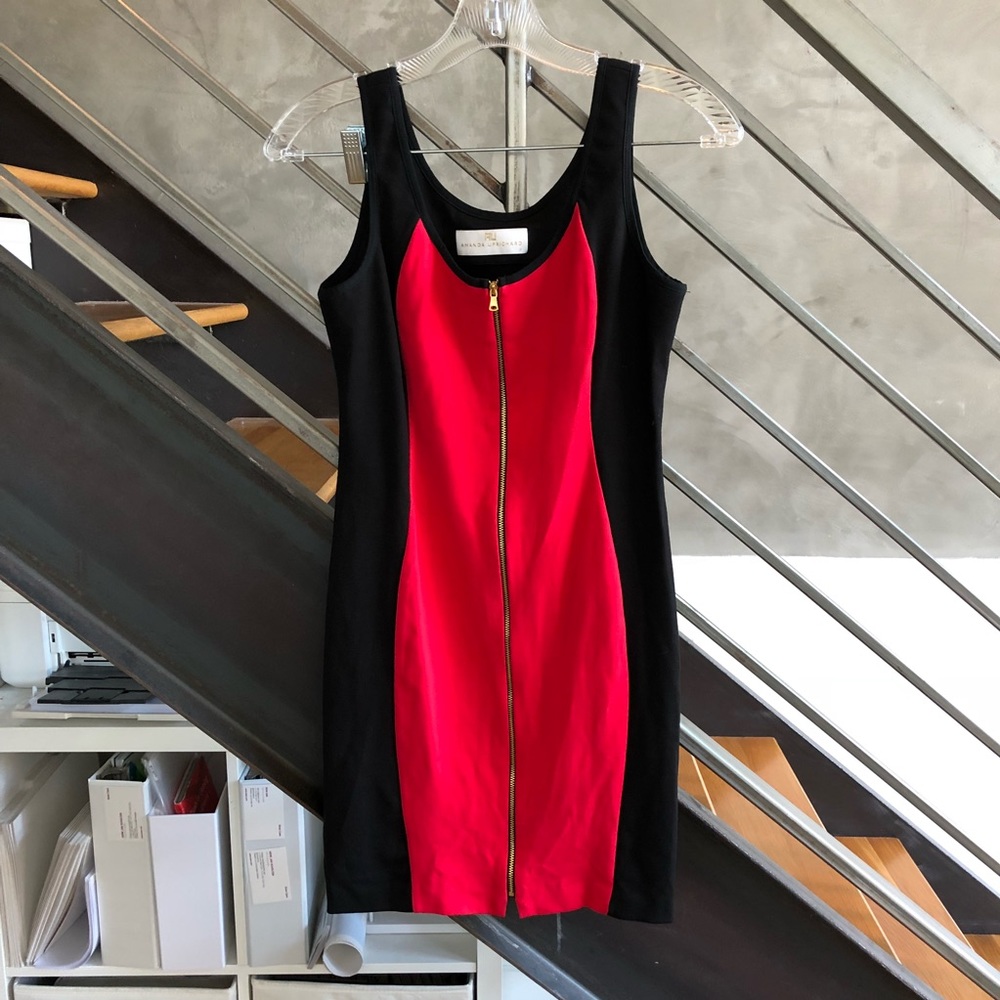 Amanda Uprichard Red Black ZIP Bodycon Dress